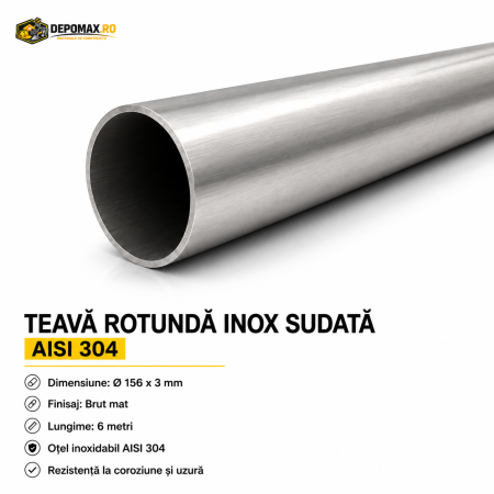 Teava rotunda inox sudata AISI 304, 156 x 3 mm, 6 metri